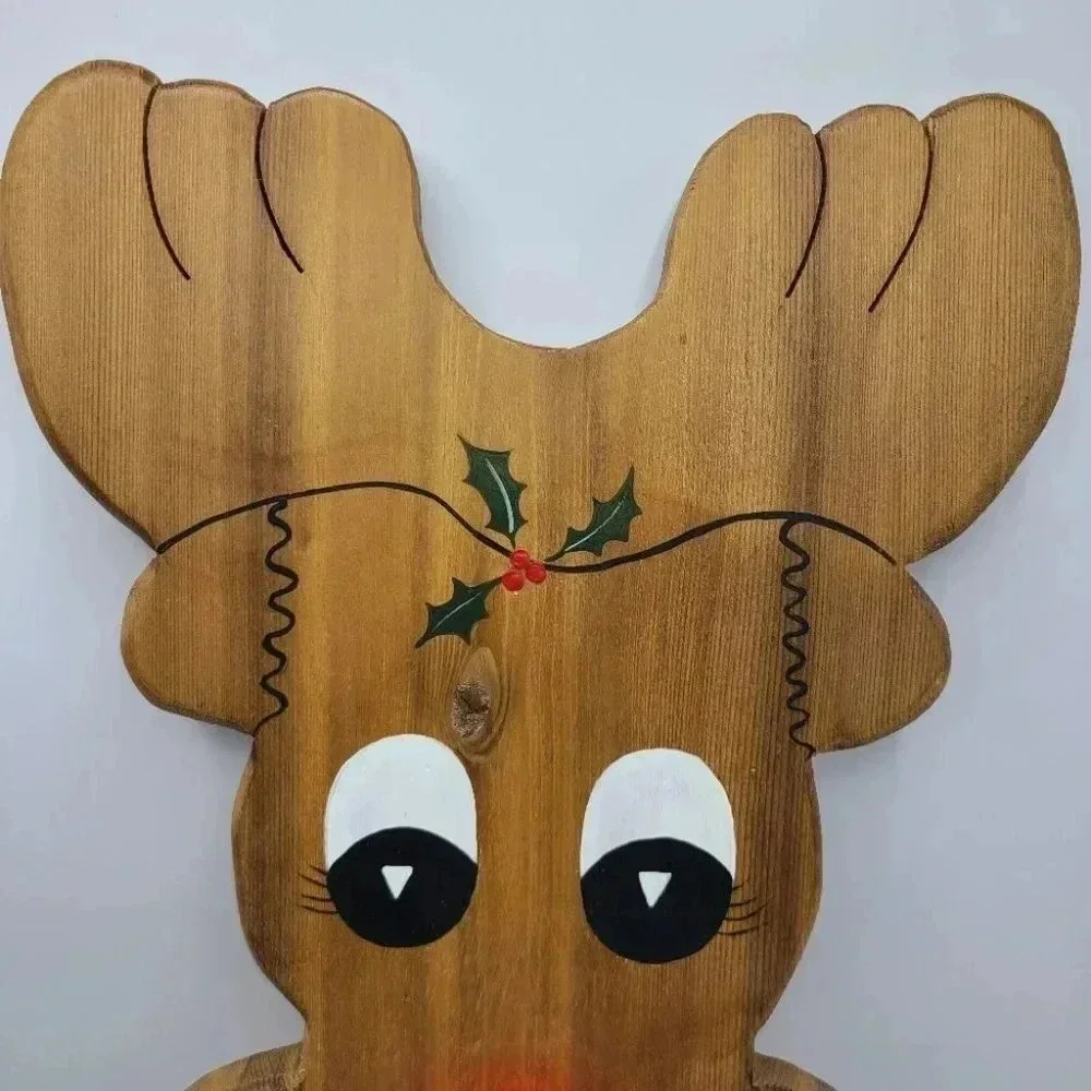 Vintage Handcrafted Wood Christmas Reindeer Rudolph Welcome Sign Rustic Cabincor